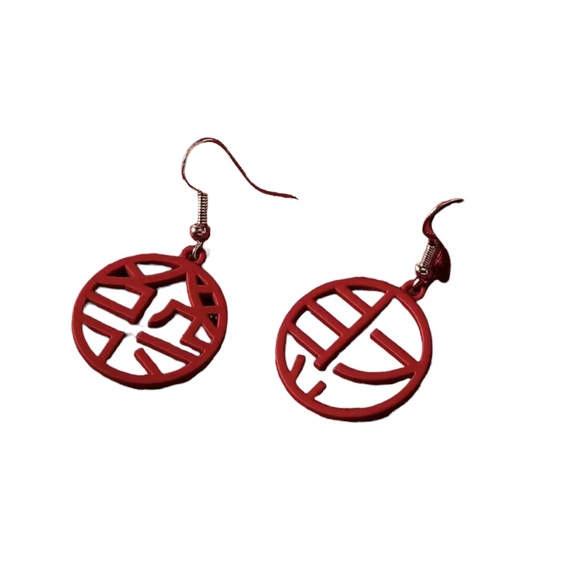 Chinese New Year Red Drop Earrings - Picture 3 of 5